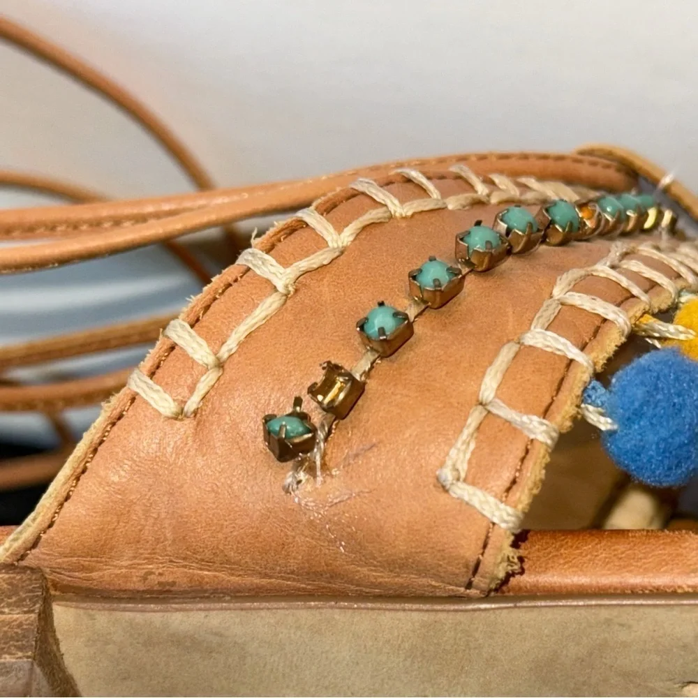 Vince Camuto Balisa Pom Pom Lace-Up Sandals Zip Gladiator Sz 9 Flats shoes